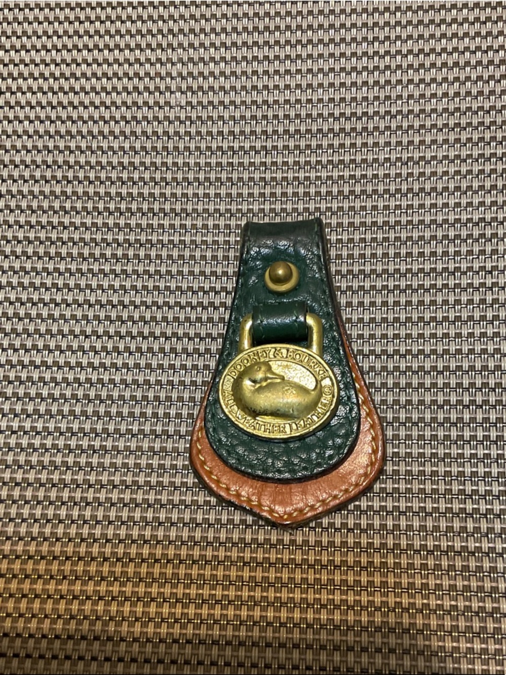 Dooney & Bourke Green and Brown Leather Key Fob with Brass Medallion